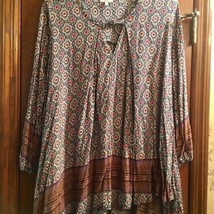 Brown Patterned Tunic Top